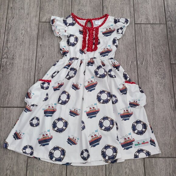 Chris N Missy girls white summer Nautical ships print dress size 7 - Picture 6 of 13